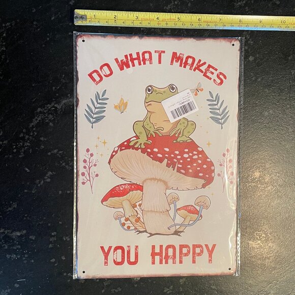 Whimsical Frog on Mushroom Tin Sign (NWT) - Picture 1 of 7